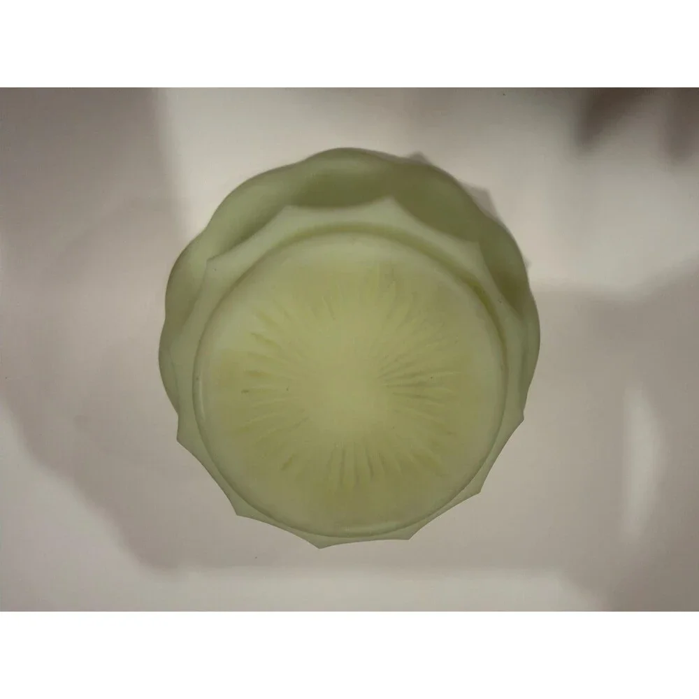 Vintage Fenton Custard Lime Frosted Flower Bowl Glass Ruffled Uranium